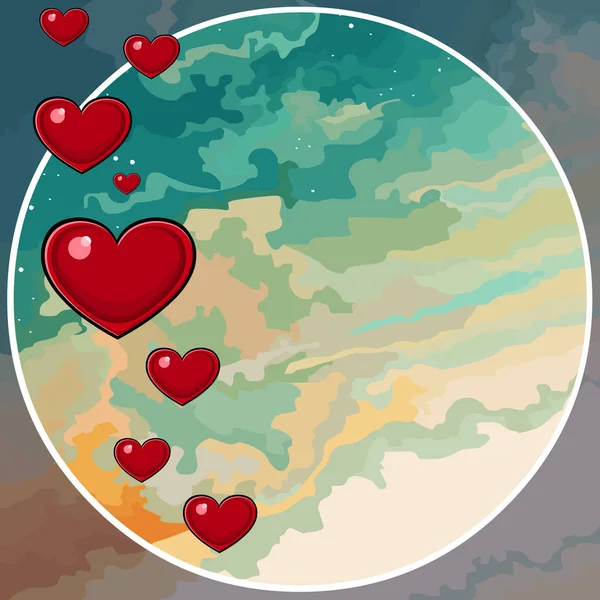 Fondo cielo pintado en un círculo con corazones — Vector de stock