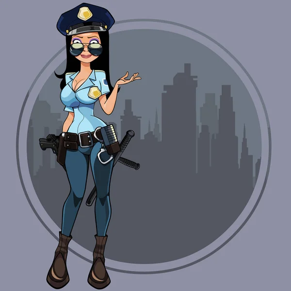 çizgi film kadın polis üniforması giyen
