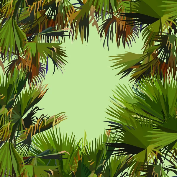 Grüner Hintergrund mit farbig bemalten Palmblättern — Stockvektor