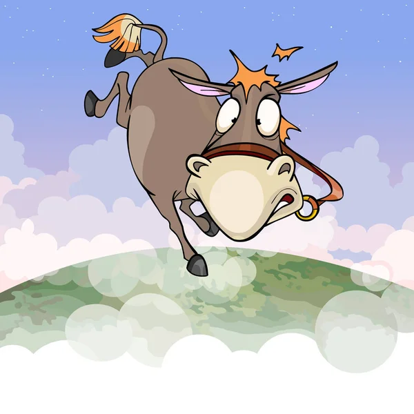 Cartoon donkey flying in the air of the earths atmosphere — Stock Vector