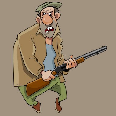 çizgi film kızgın komik adam elinde silahla