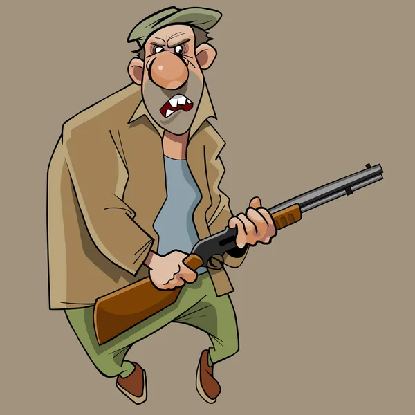 Karikatur wütender lustiger Mann mit Pistole in der Hand — Stockvektor