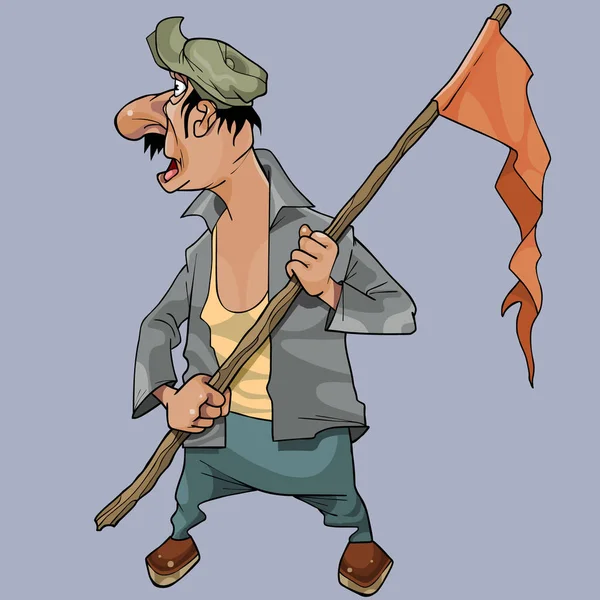 Karikatura člověka s vlajka na tyčce se ohlíží zpět — Stockový vektor