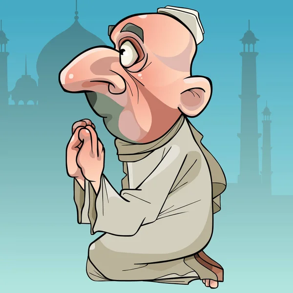 Orang muslim kartun berdoa sambil duduk di pangkuannya - Stok Vektor