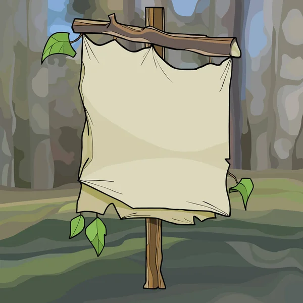 Courbe de dessin animé panneau vide dans la forêt — Image vectorielle