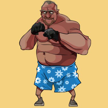 karikatür komik kaslı adam eski boksör çiçek şort