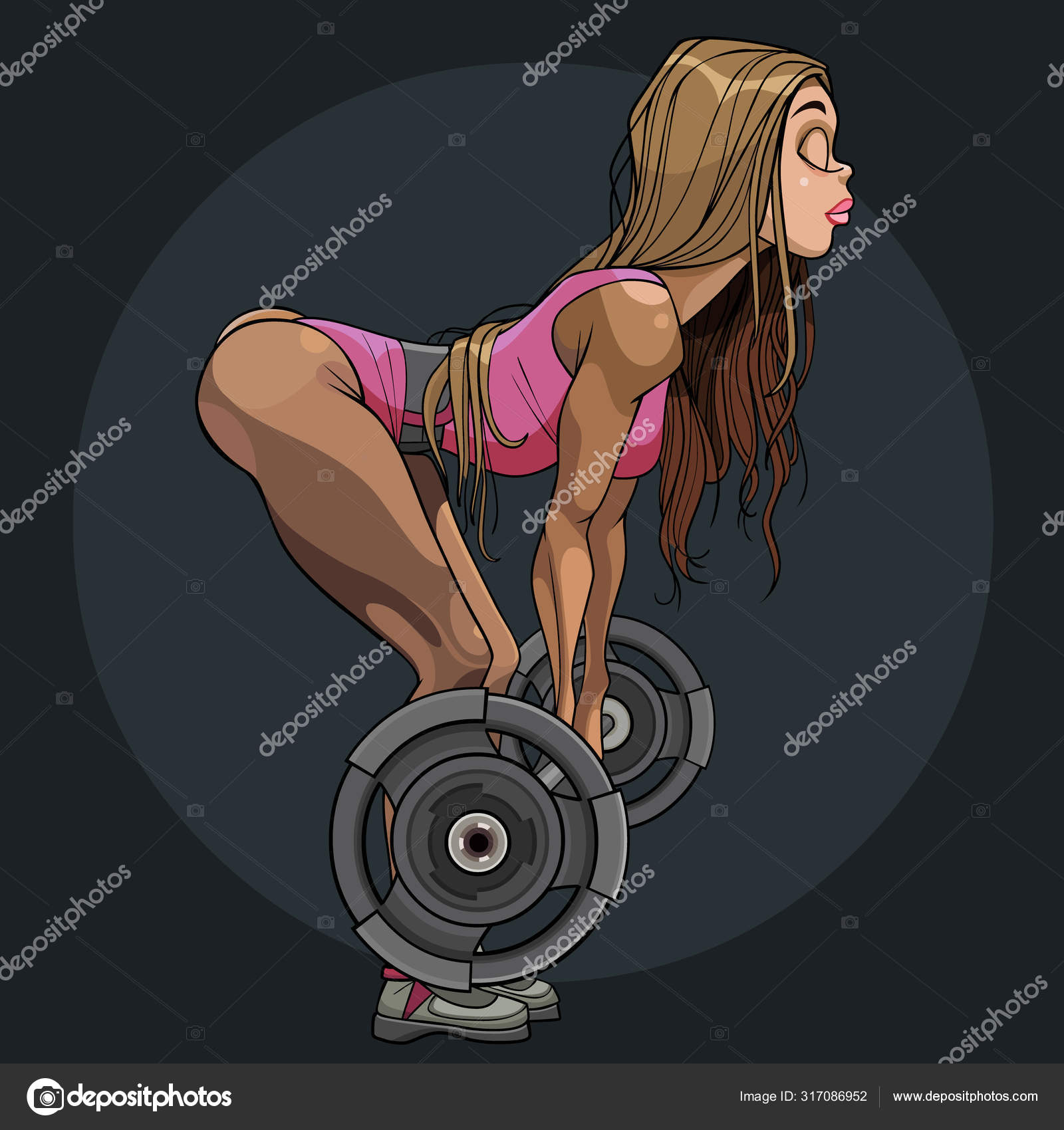 Chica de dibujos animados atleta haciendo ejercicio de callejón