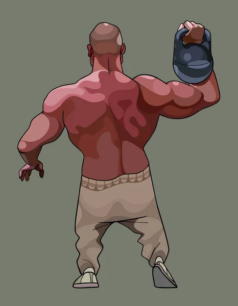 Dessin animé musclé homme faisant de l'exercice avec kettlebell — Image vectorielle