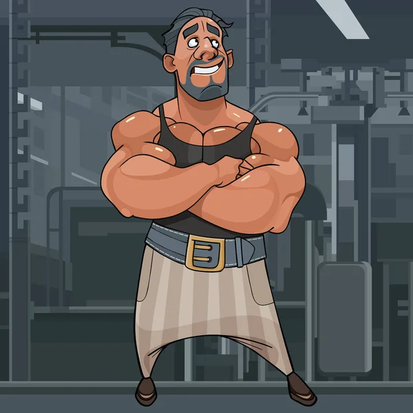 Cartoon Muskelmann Bodybuilder steht und träumt — Stockvektor