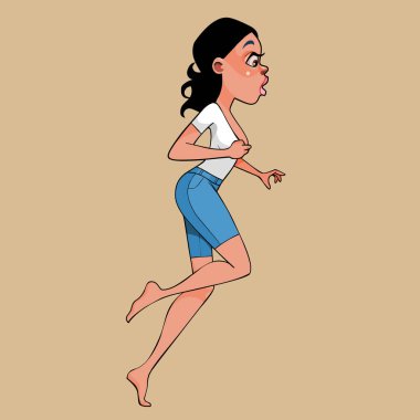 Modern giysili kadın çizgi filmlerde koşuyor.