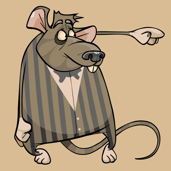 Kreskówka szczur w paski garnitur wskazuje jego ręka — Wektor stockowy