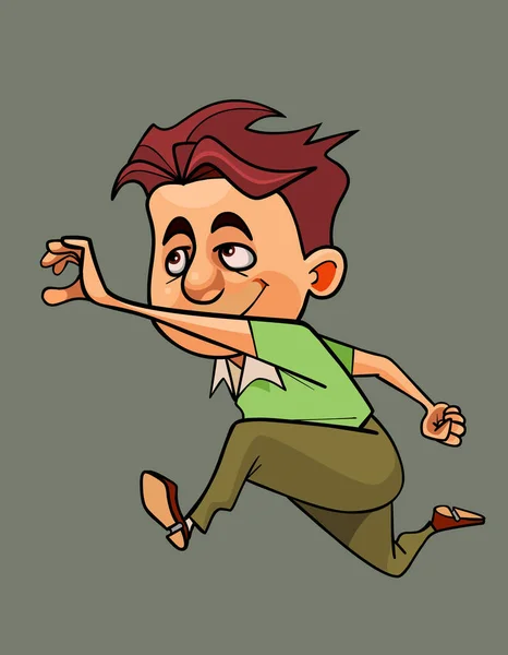 Dibujos animados chico corriendo tratando de agarrar con la mano — Vector de stock