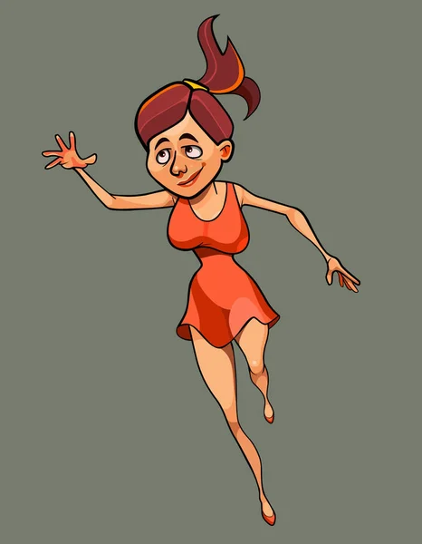Mujer de dibujos animados divertidas carreras en un vestido corto — Archivo Imágenes Vectoriales