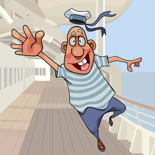 Dibujos animados feliz marinero corre en la cubierta del barco — Archivo Imágenes Vectoriales