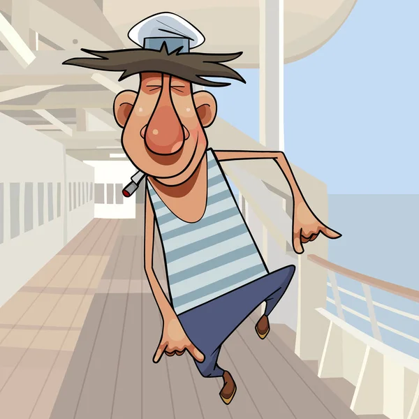 Cartoon sailor with cigarette in his mouth dancing on deck — 스톡 벡터