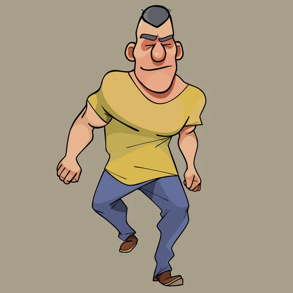 Caminando personaje de dibujos animados de pelo corto chico muscular — Archivo Imágenes Vectoriales