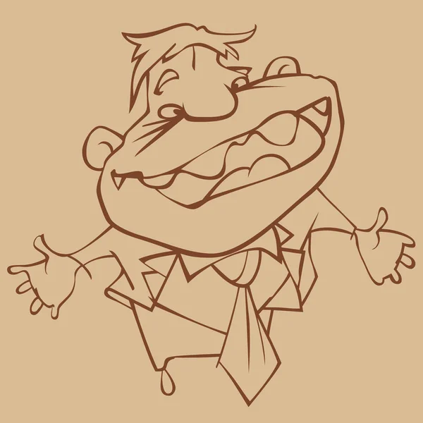 Croquis de dessin animé homme drôle dans un costume debout écartant ses bras sur les côtés — Image vectorielle