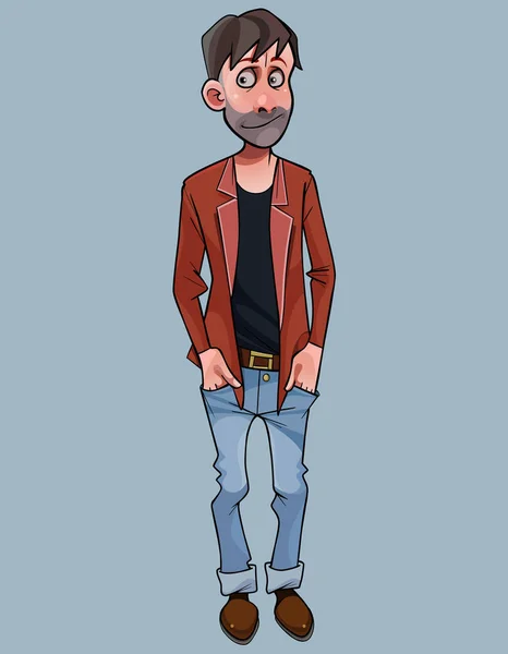 Cartoon smiling man dressed in jeans and a jacket — ストックベクタ