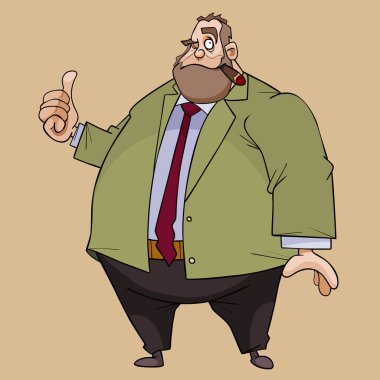 cartoon fat man in a suit and a cigar in his mouth showing thumbs up