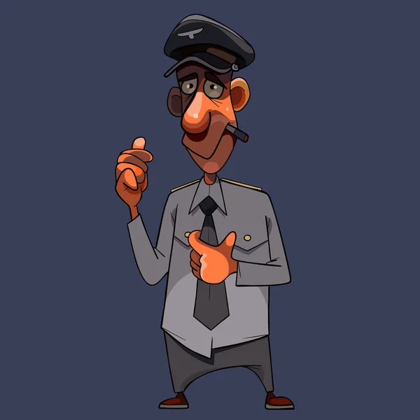 Człowiek w kreskówce w mundurze z czapką z papierosem w ustach — Wektor stockowy