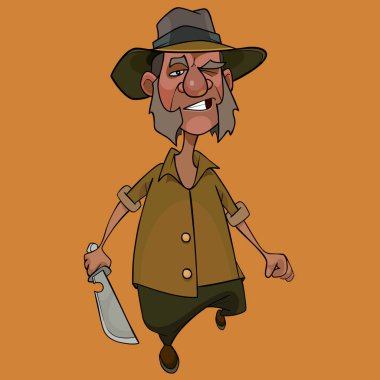 Çizgi filmde elinde satırla yürüyen hoşnutsuz bir adam.