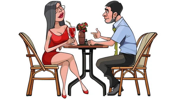 Dessin Animé Homme Femme Sont Assis Table — Image vectorielle