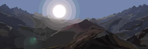 Υπόβαθρο Των Ορεινών Περιοχών Φωτίζεται Από Λαμπερό Ήλιο Φαινόμενο Φωτοβολίδα — Διανυσματικό Αρχείο
