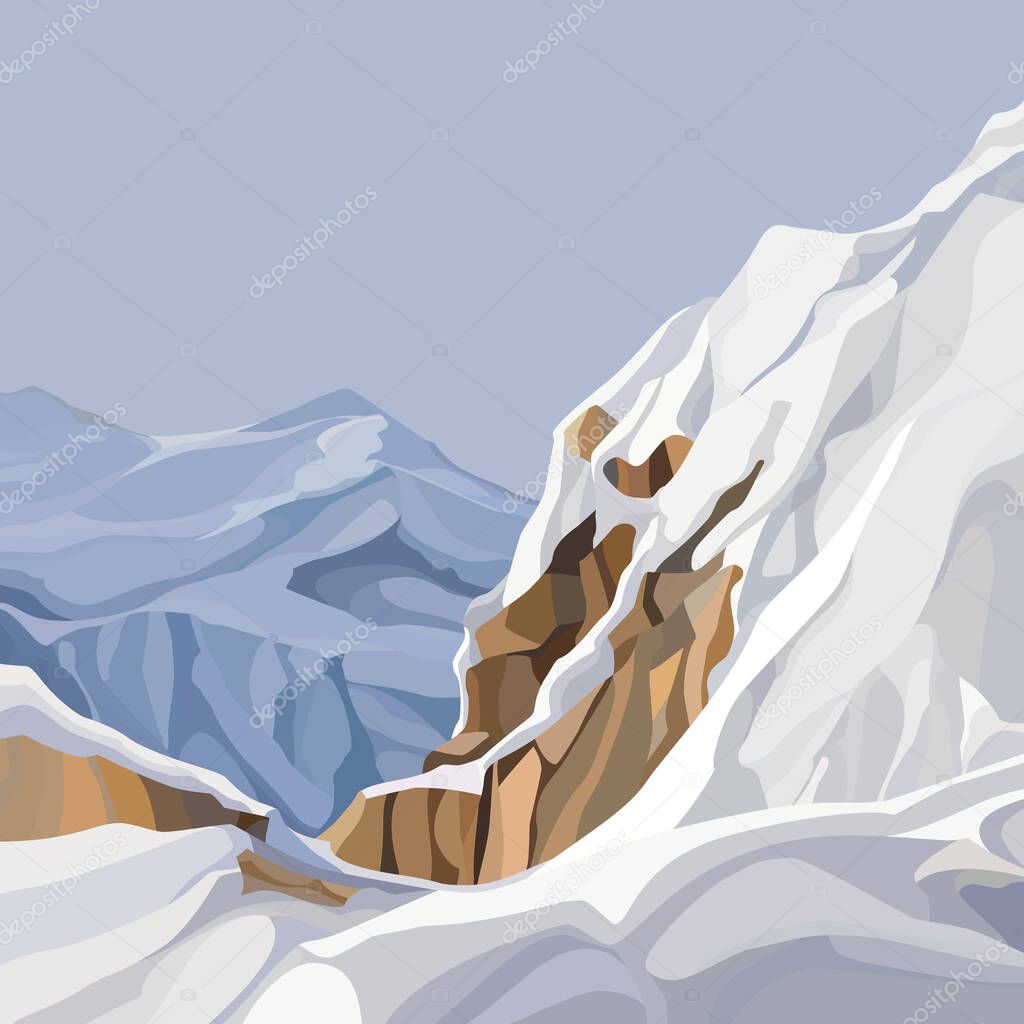 mountainous background from the top of snowy cliff