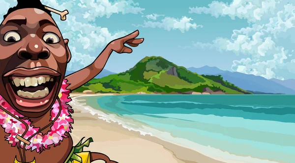 面白い漫画感情黒パプアン男の海によって — ストックベクタ