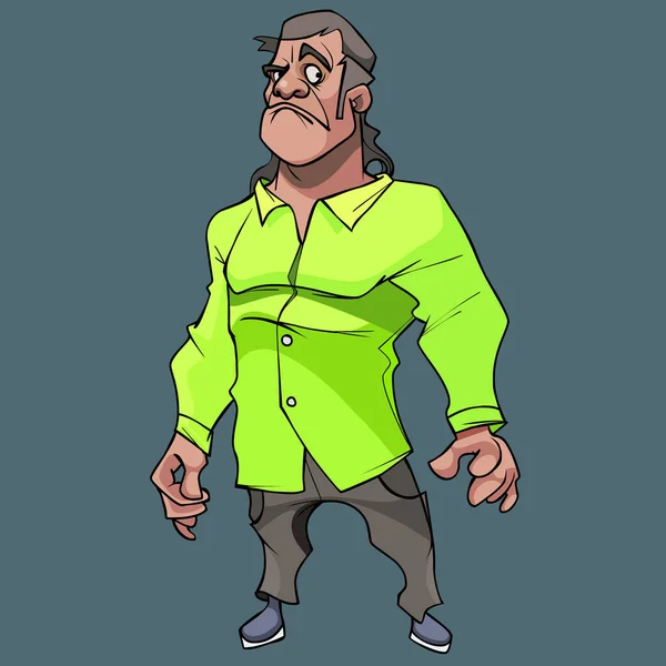 Cartone Animato Perplesso Uomo Scontento Camicia Verde Brillante — Vettoriale Stock