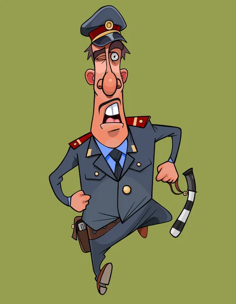 Kreslený Muž Uniformě Dopravního Inspektora Legrační Běží — Stockový vektor