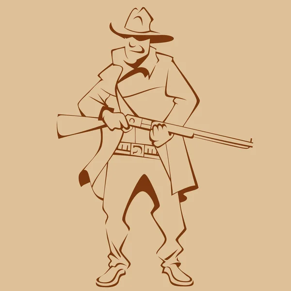 Skizzenhafte Zeichnung Eines Cartoon Mannes Cowboykleidung Mit Einer Waffe Der — Stockvektor