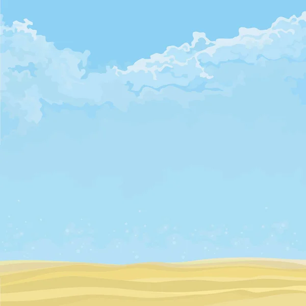 Blauwe Lucht Cartoon Achtergrond Met Wolken Zandgrond Vectorafbeelding — Stockvector