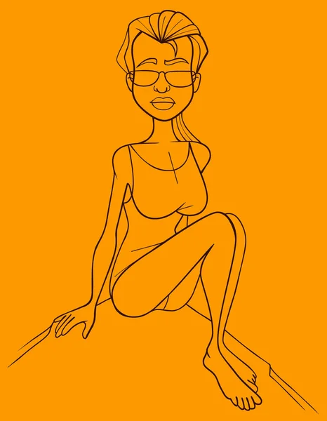 Boceto Una Mujer Dibujos Animados Con Gafas Sentadas Colina — Vector de stock