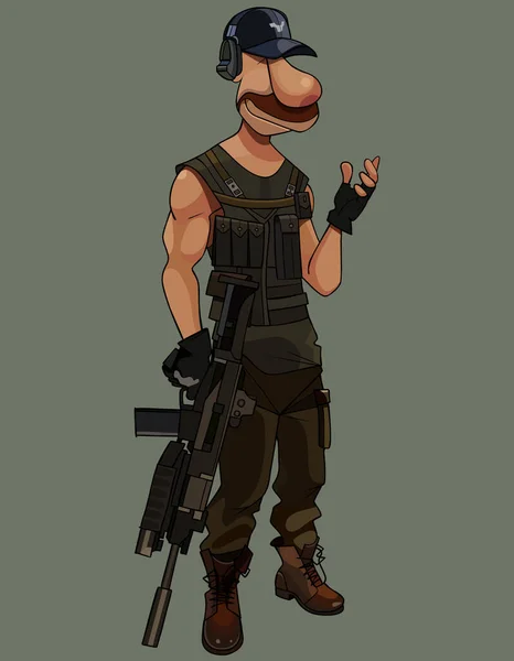Pria Bersenjata Kartun Dengan Pistol Tangannya - Stok Vektor