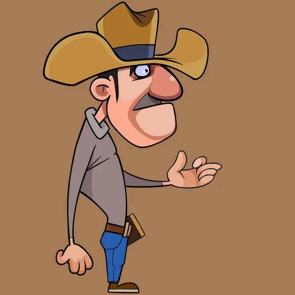 Hombre Dibujos Animados Sombrero Vaquero Cuenta Perplejo Con Los Dedos — Vector de stock