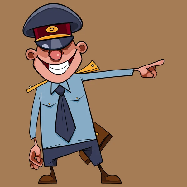 警官の制服姿の漫画家が笑い指を横に向けて — ストックベクタ
