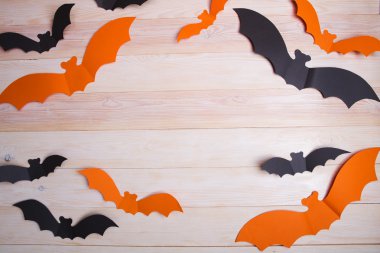 Cadılar Bayramı yarasalar ile ahşap bir arka plan