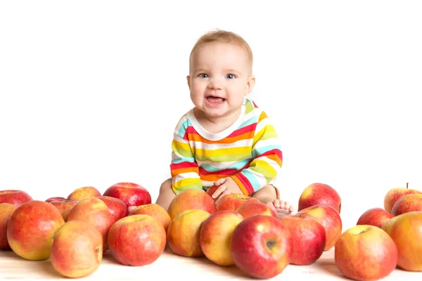 Bebé feliz con manzana aislada en blanco —  Fotos de Stock