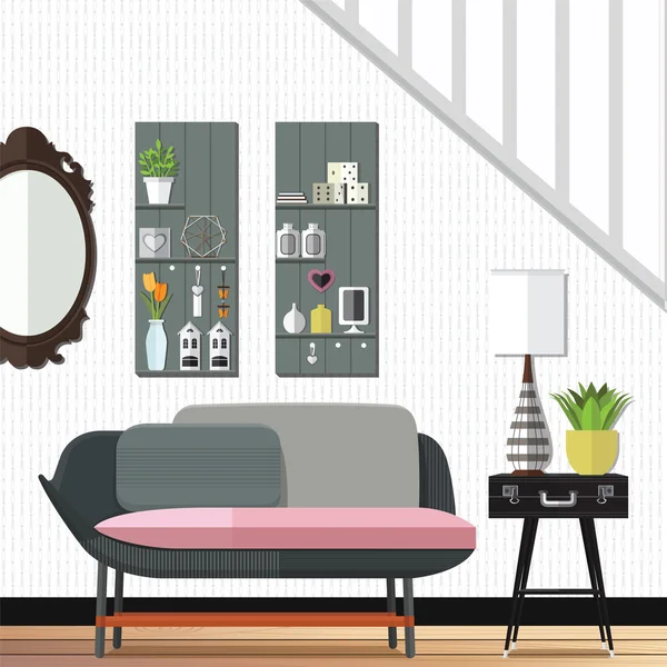 Decoración moderna e impresionante sala de estar . — Vector de stock