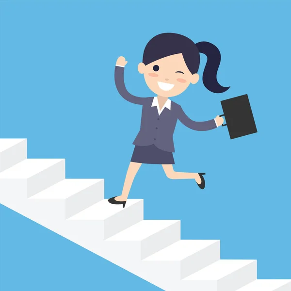 Business woman running up the stairs — Stock Vector