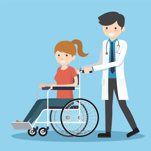 Médico com paciente em cadeira de rodas — Vetor de Stock