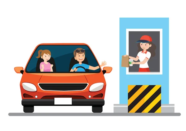 Stickman Illustration of a Family Getting Food at a Drive Thru Restaurant 