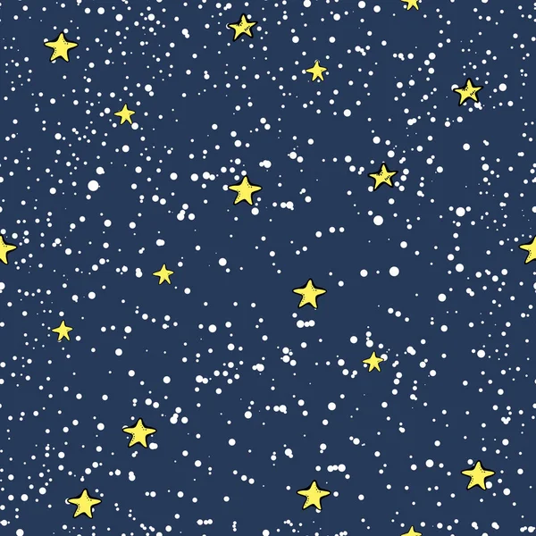 Sneeuwval en sterren in de hemel — Stockvector