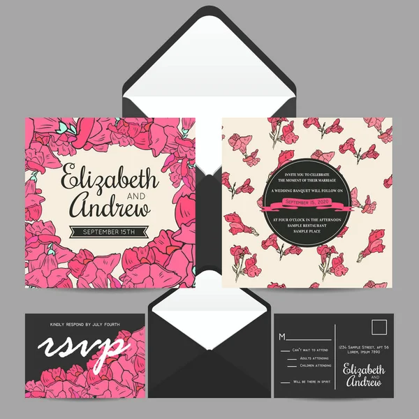 Convite Casamento Conjunto Com Fundo Floral Abstrato — Vetor de Stock