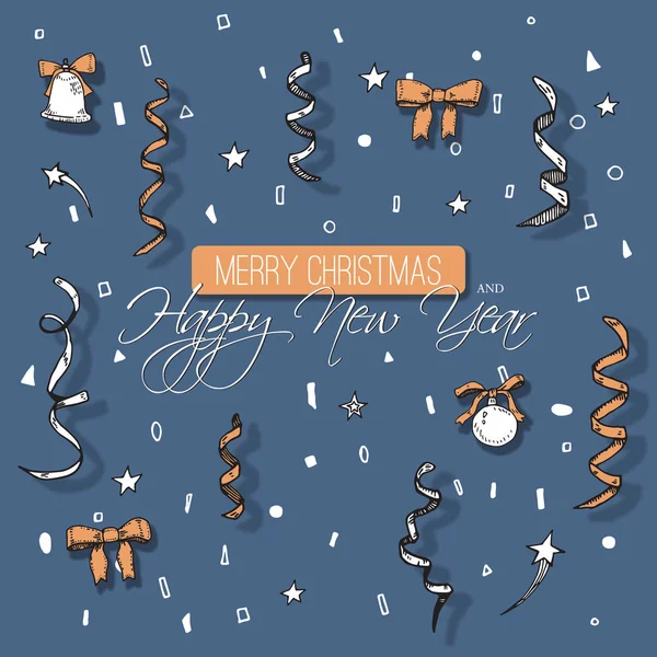 Diseño Tarjeta Felicitación Año Nuevo Con Decoraciones Navideñas — Vector de stock