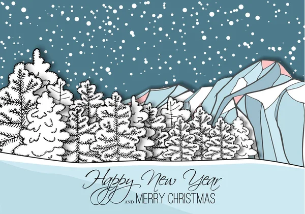 Новогодняя Открытка Абстрактным Горным Снежным Лесом Зимняя Иллюстрация — стоковый вектор