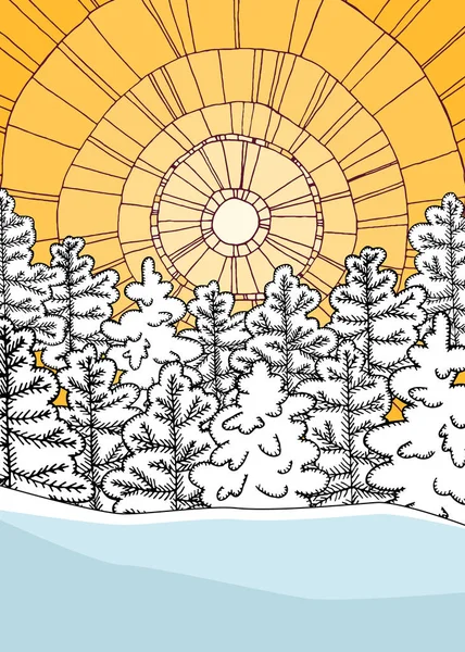 Winter Illustration Mit Geometrischem Hintergrund Und Verschneitem Wald — Stockvektor