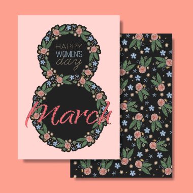8 Mart. Mutlu kadınlar günü. Nakış tasarım.