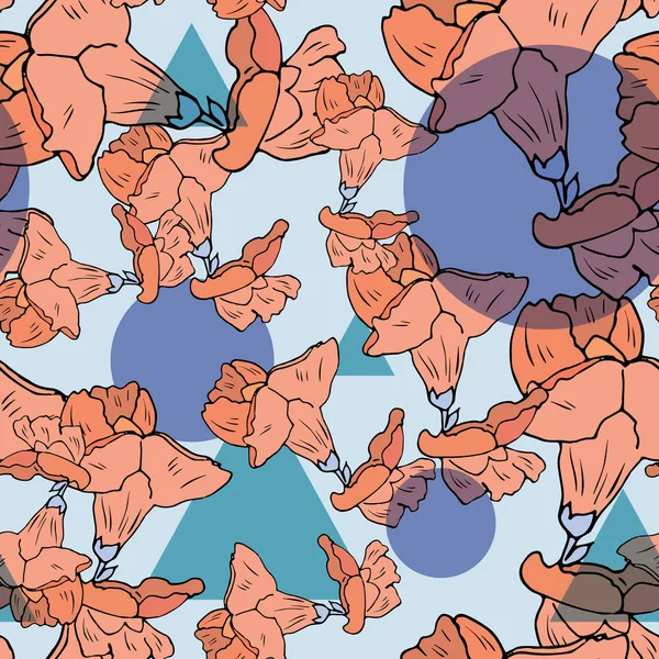 Ручной рисунок цветочный бесшовный узор. Абстрактный геометрический дизайн — стоковый вектор
